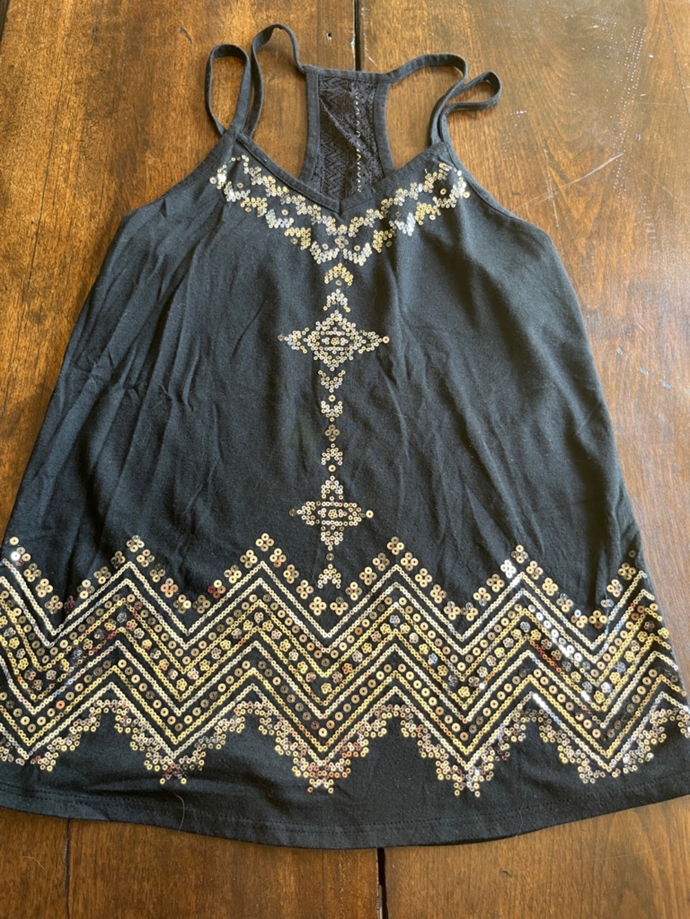 No Boundaries Black Camisole with Gold Sequin Chevron Detail